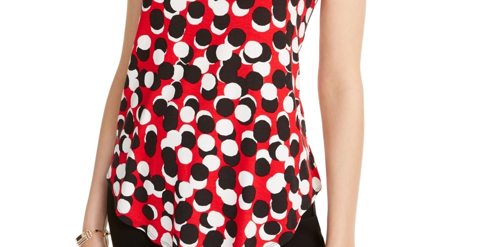 Alfani Women's Petite Printed Round-Hem T-Shirt Red Size Petite X-Large