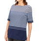 Karen Scott Women's Striped Elbow-Sleeve Top Blue Size X-Small