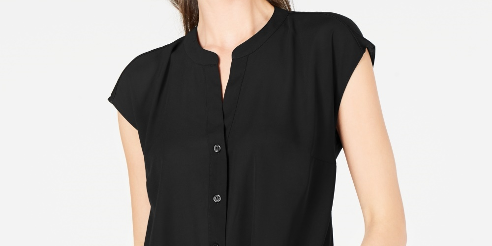 INC International Concepts Women's Twist Front Top  Black Size PM