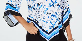 Alfani Women's V Hem Angel Sleeve Top Blue Size Petite Small