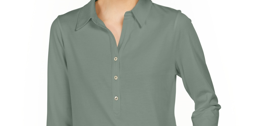 Charter Club Women's Supima Cotton 3/4 Sleeve Polo Green Size Small