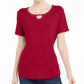 Karen Scott Women's Studded Keyhole Top Red Size Small