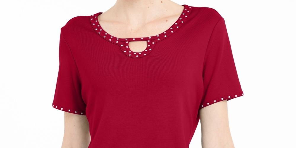 Karen Scott Women's Studded Keyhole Top Red Size Small