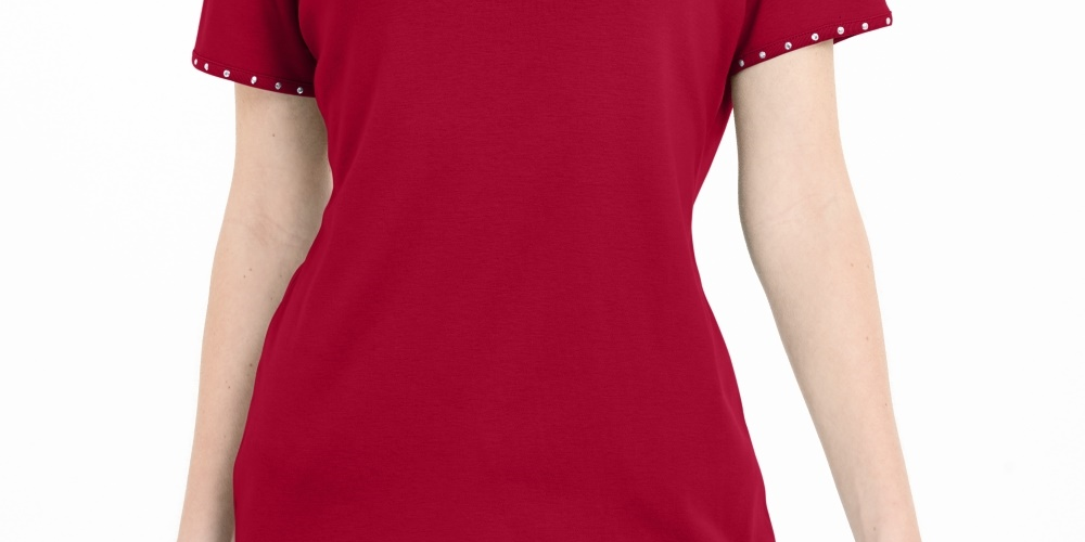 Karen Scott Women's Studded Keyhole Top Red Size Small