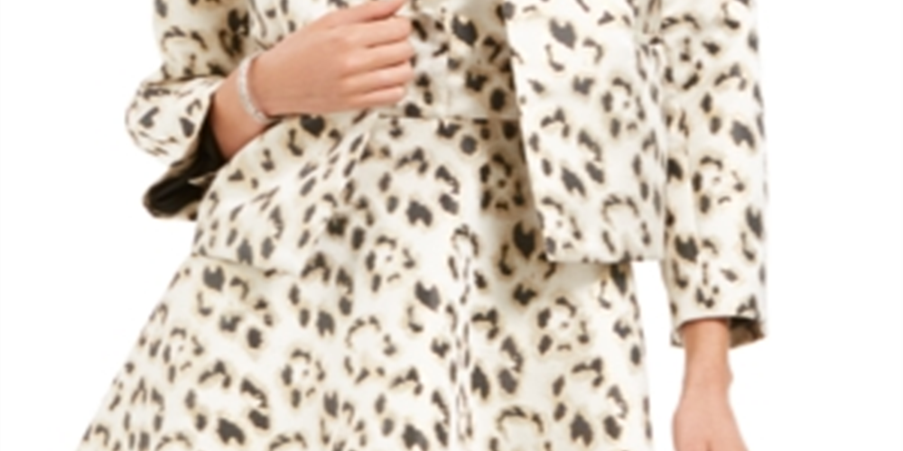 Natori Women's Short Length Blazer Evening Jacket Gold Leopard Size X-Large