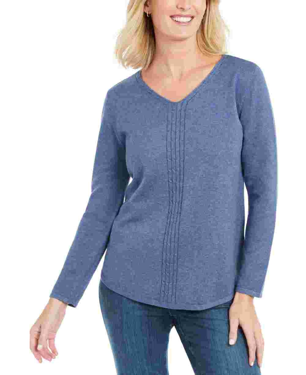 Karen Scott Women's Cotton Cable Knit Sweater Blue Size X-Small