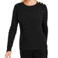 Charter Club Women's Textured Embellished Patterned Long Sleeve Jewel Neck Sweater Black Size Small