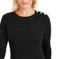 Charter Club Women's Textured Embellished Patterned Long Sleeve Jewel Neck Sweater Black Size Small