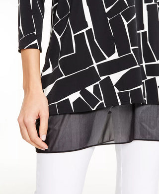 Alfani Women's Printed Mesh Trim Tunic Top Black Size PL