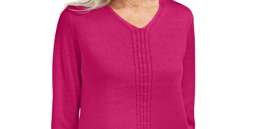 Karen Scott Women's Cotton Cable Knit Sweater Pink Size Medium