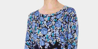 Karen Scott Women's Floral Print Sweater Blue