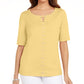 Karen Scott Women's Cotton Keyhole Studded Top  Yellow Size Small