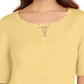 Karen Scott Women's Cotton Keyhole Studded Top  Yellow Size Small