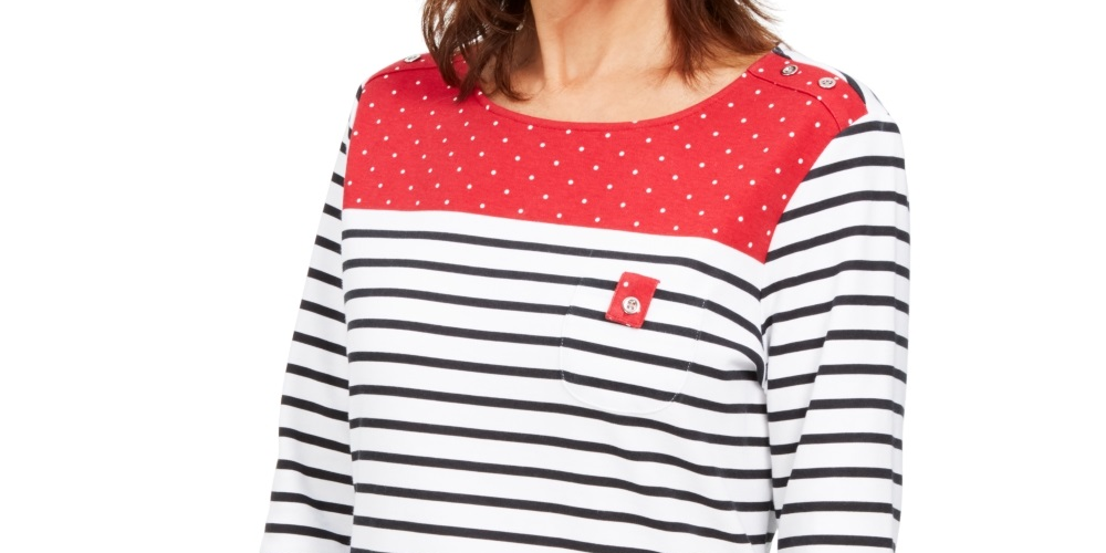Karen Scott Women's Striped Polka Dot Top Red Size PSM