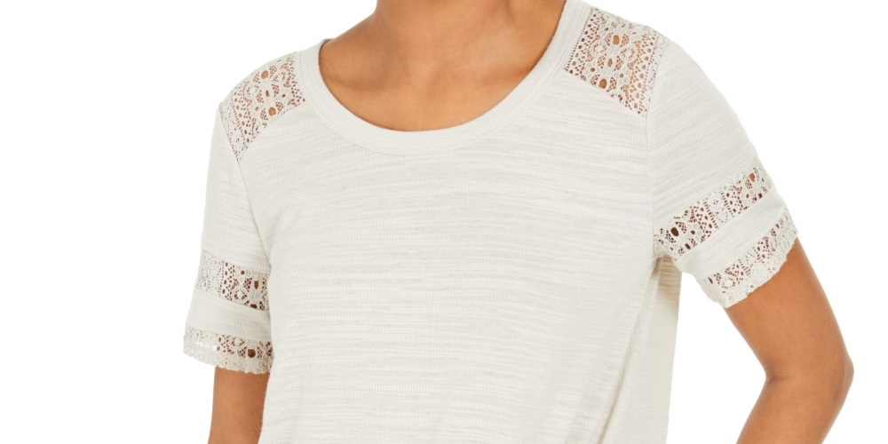 Style & Co Women's Lace Inset Top Gray Size X-Large