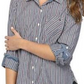 Tommy Hilfiger Women's Striped Roll Tab Button-Down Top Blue Size X-Small