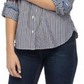 Tommy Hilfiger Women's Striped Roll Tab Button-Down Top Blue Size X-Small