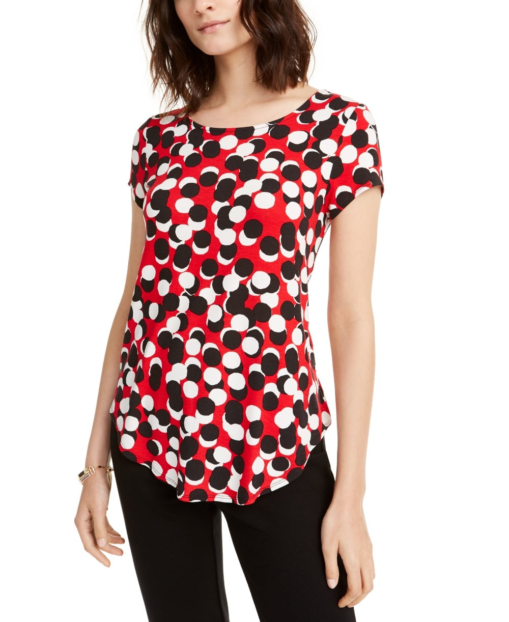 Alfani Women's Printed Round Hem T Shirt Red Size PL