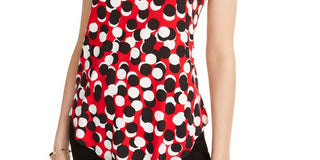 Alfani Women's Printed Round Hem T Shirt Red Size PL