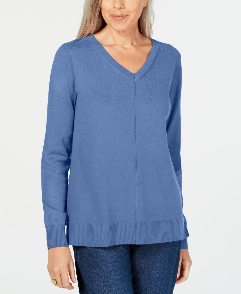 Karen Scott Women's V-Neck Pullover Sweater Blue Size Small