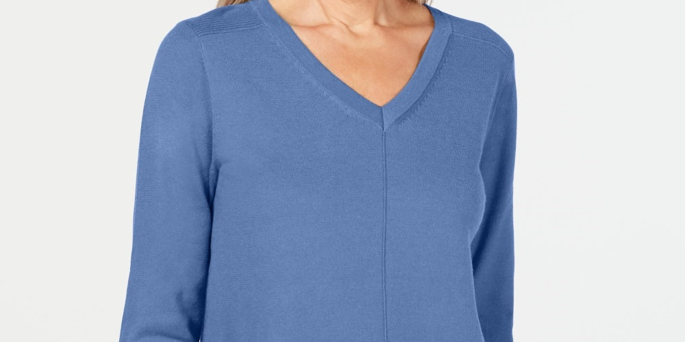 Karen Scott Women's V-Neck Pullover Sweater Blue Size Small