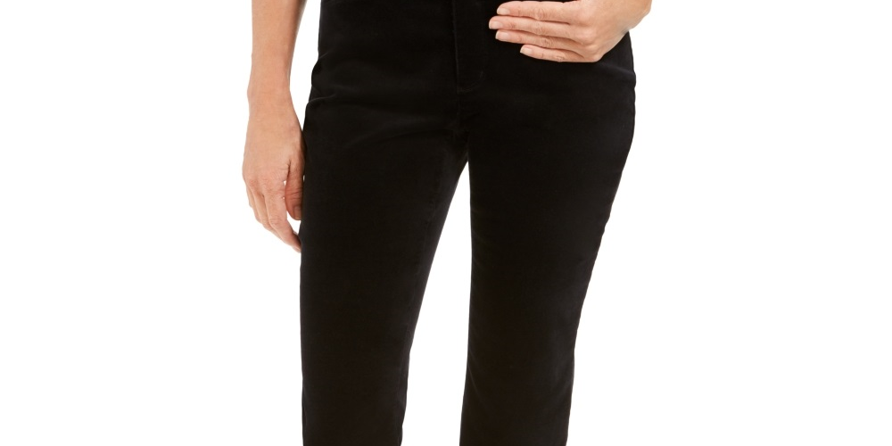 Charter Club Women's Lexington Velveteen Tummy Control Straight Leg Jeans Black Size 16