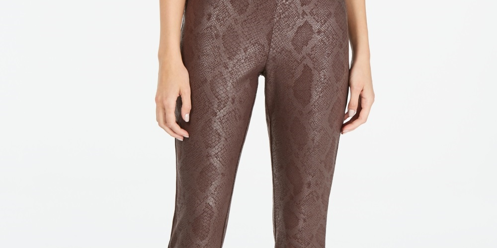 INC International Concepts Women's Metallic Python Embossed Skinny Pants Brown Size 16 Petite