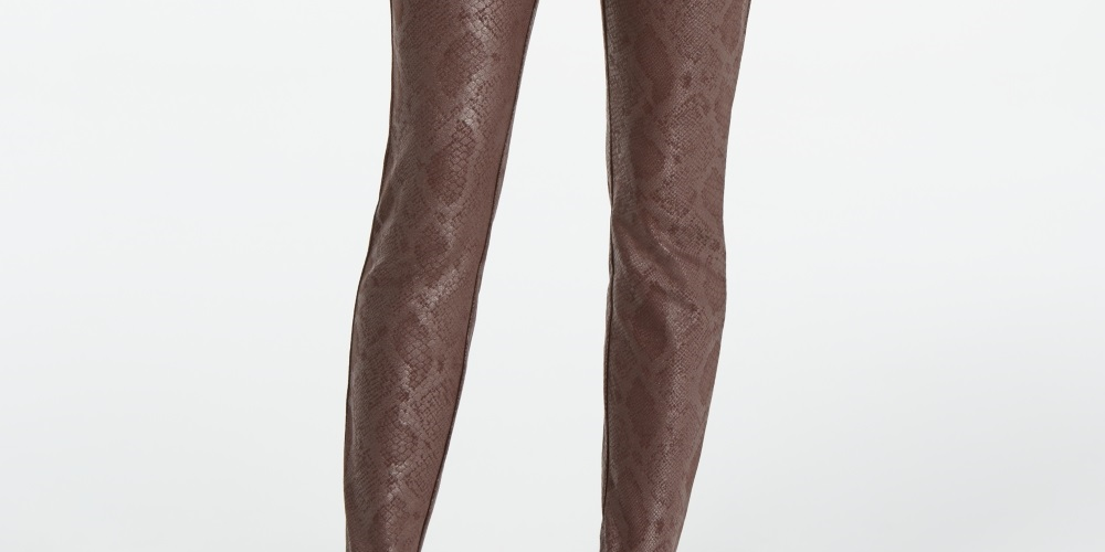 INC International Concepts Women's Metallic Python Embossed Skinny Pants Brown Size 16 Petite