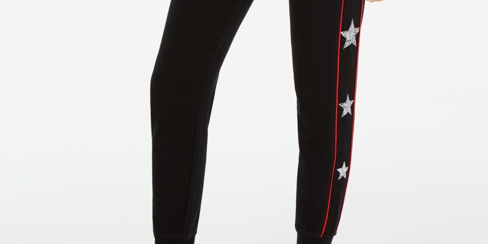 Tommy Hilfiger Women's Sport Star Trim Cuffed Jogger Pants Black Size Small