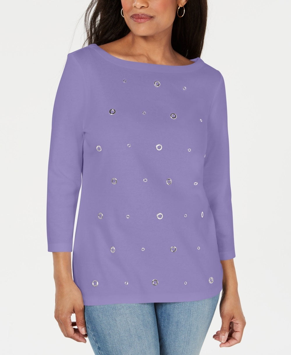 Karen Scott Women's Cotton Grommet Top Purple Size X-Small