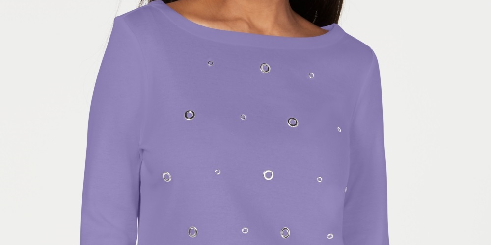 Karen Scott Women's Cotton Grommet Top Purple Size X-Small