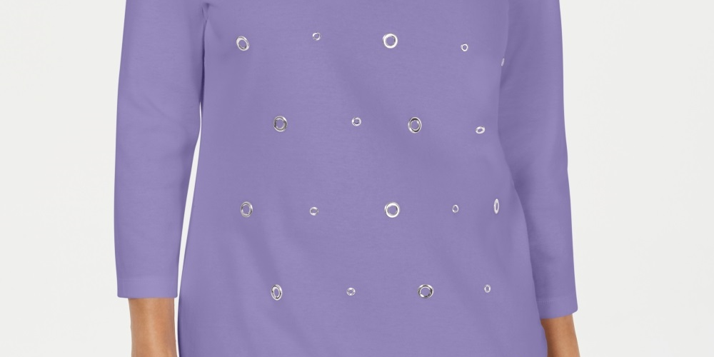 Karen Scott Women's Cotton Grommet Top Purple Size X-Small