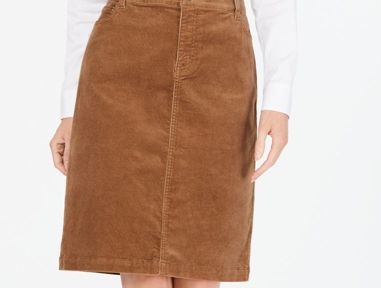 Charter Club Women's Corduroy Tummy Control Skirt Brown Size 4 Petite