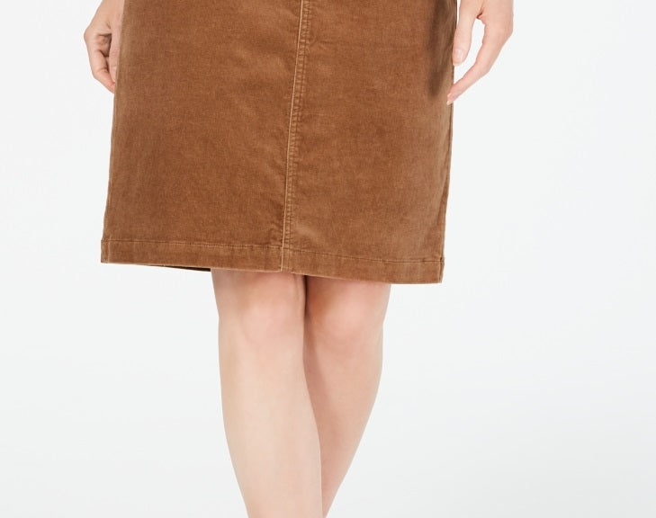 Charter Club Women's Corduroy Tummy Control Skirt Brown Size 4 Petite