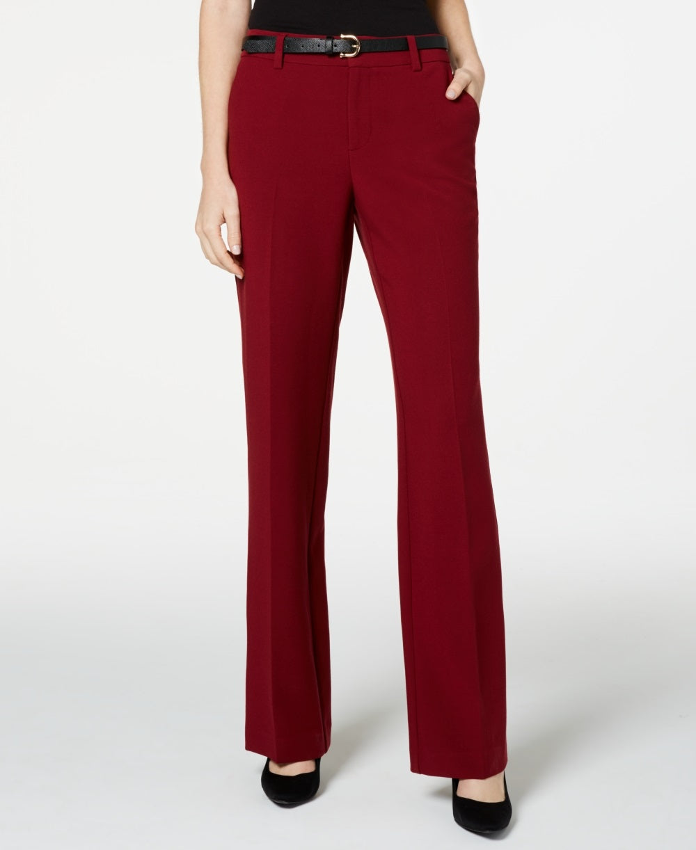 Charter Club Women's Belted Tummy Control Trousers Wine Size 16