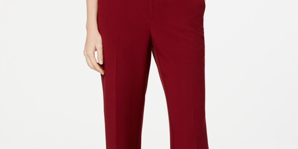 Charter Club Women's Belted Tummy Control Trousers Wine Size 16