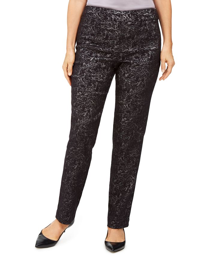 JM Collection Women's Jacquard Straight Leg Pants Black Size Petite X-Large