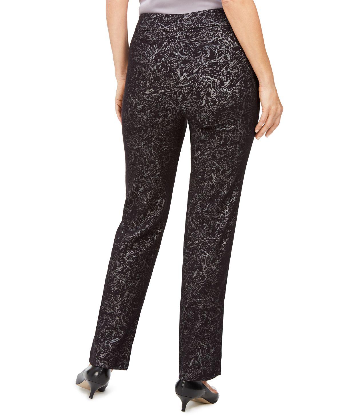 JM Collection Women's Jacquard Straight Leg Pants Black Size Petite X-Large