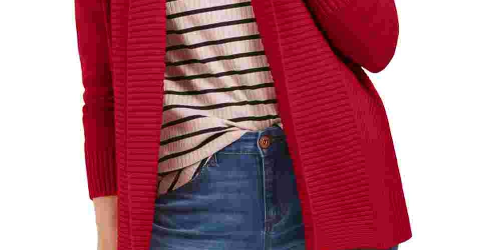 Charter Club Women's Shawl Collar Open Front Cardigan Red Size PL