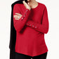 Alfani Women's Ribbed Snap Detail Sweater Red Size -PS/M