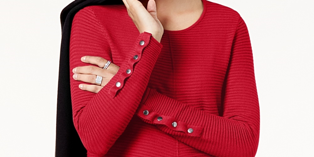 Alfani Women's Ribbed Snap Detail Sweater Red Size -PS/M