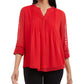Charter Club Women's Sheer Sleeve Pintuck Top Red Size Petite Small-Medium