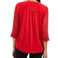 Charter Club Women's Sheer Sleeve Pintuck Top Red Size Petite Small-Medium