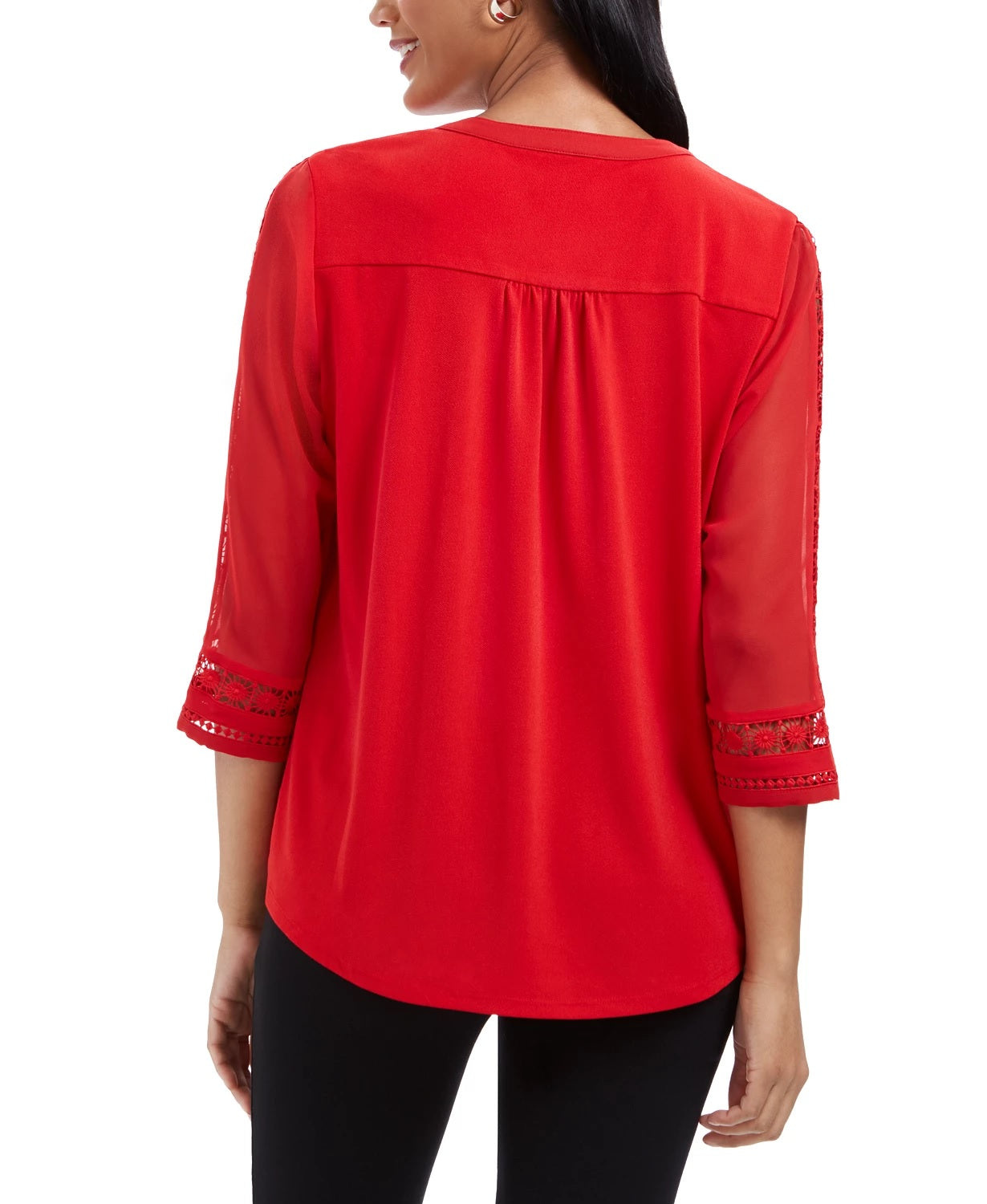 Charter Club Women's Sheer Sleeve Pintuck Top Red Size Petite Small-Medium