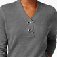 Karen Scott Women's Cotton Toggle Henley Sweater Charcoal Size Petite Small
