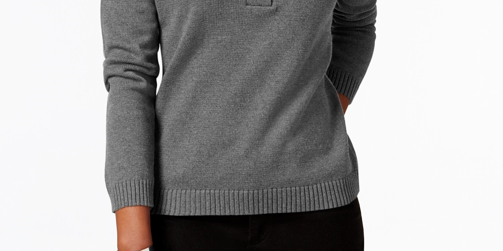 Karen Scott Women's Cotton Toggle Henley Sweater Charcoal Size Petite Small