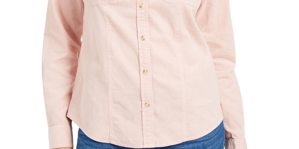 Charter Club Women's Button Down Cotton Corduroy Shirt Pink Size Petite Small