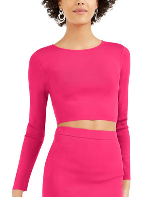 Bar III Women's Bodycon Cropped Crew Neck Sweater Red Size XX-Large