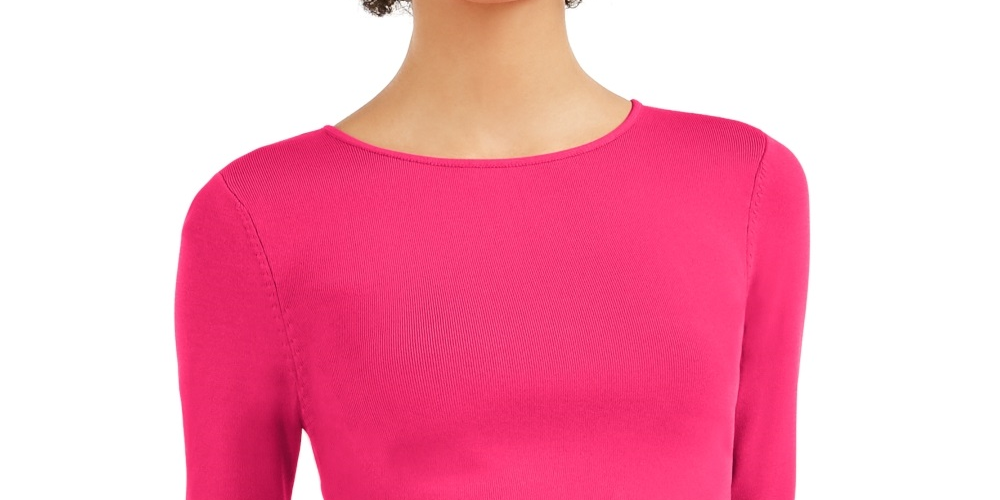 Bar III Women's Bodycon Cropped Crew Neck Sweater Red Size XX-Large