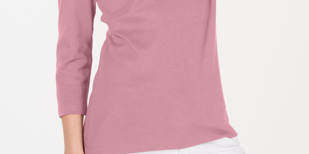 Karen Scott Women's Petite Cotton Scoop-Neck Top Pink Size PS/M